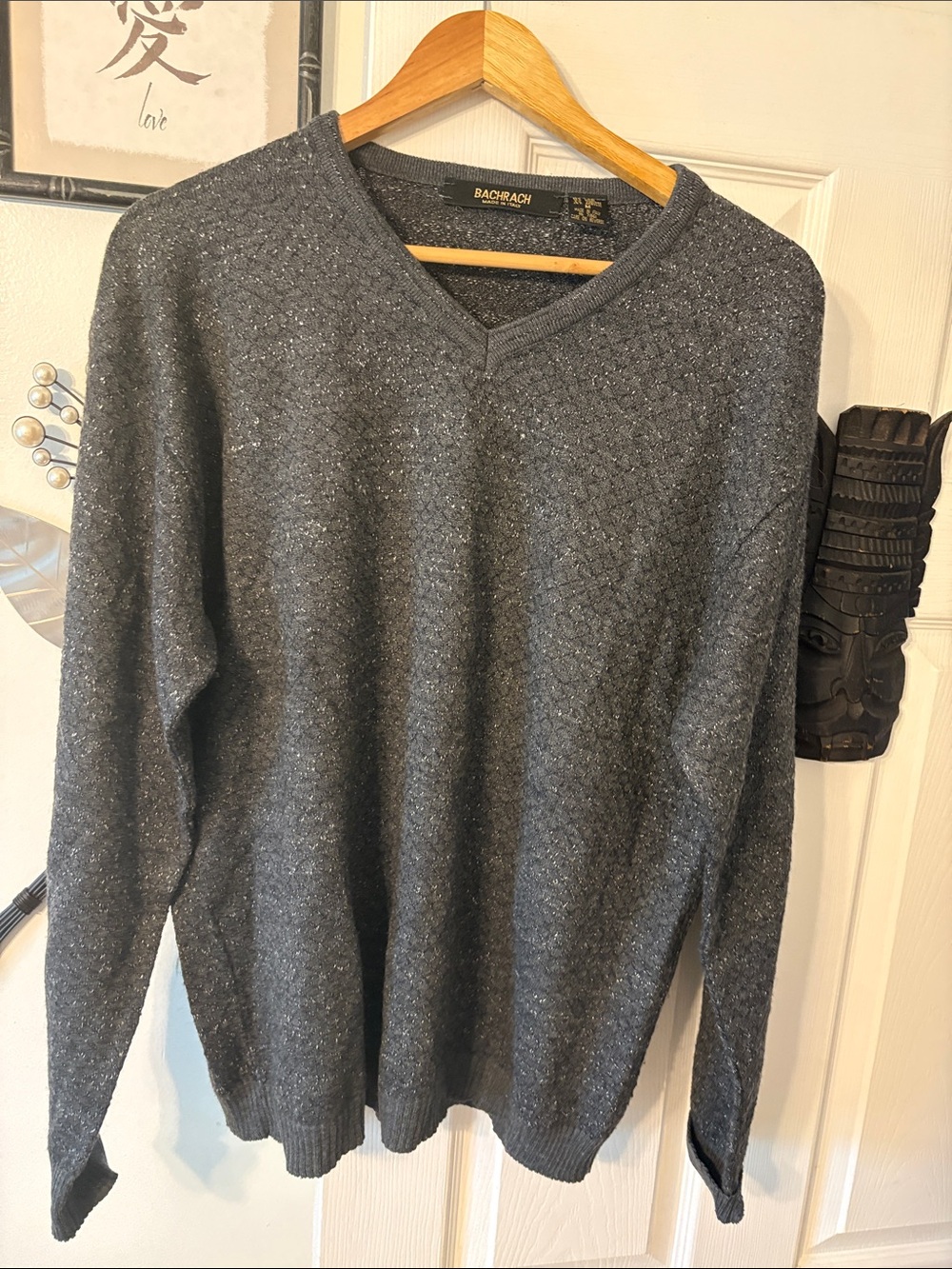 Bachrach Men's Charcoal Gray V-Neck Knit Sweater